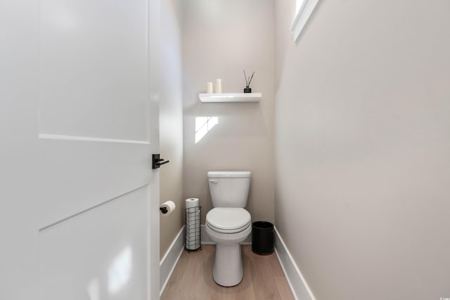 bathroom with wood-type flooring and toilet