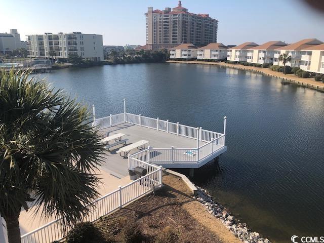 view of dock with a water view