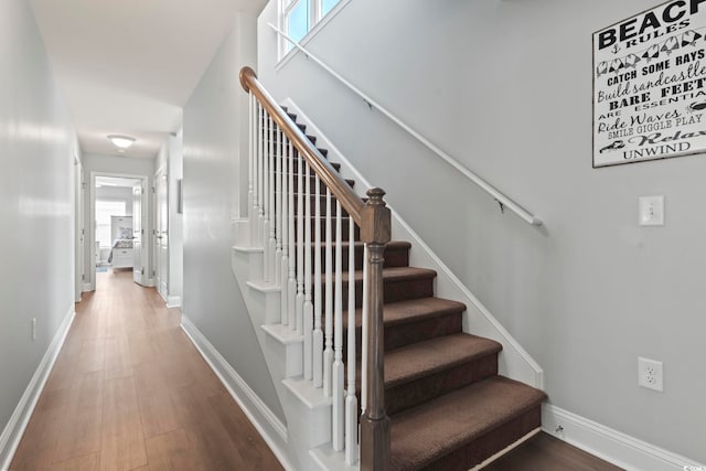 staircase featuring hardwood / wood-style flooring