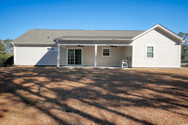 back of house featuring ceiling fan and a patio