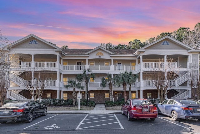 view of outdoor building at dusk