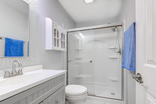 880 Fairway Dr Unit 302Bb, Longs, SC 29568 - bathroom featuring toilet, a stall shower, a textured ceiling, and vanity