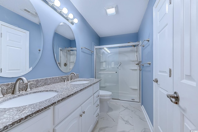 880 Fairway Dr Unit 302Bb, Longs, SC 29568 - full bath featuring a stall shower, marble finish floor, visible vents, and a sink