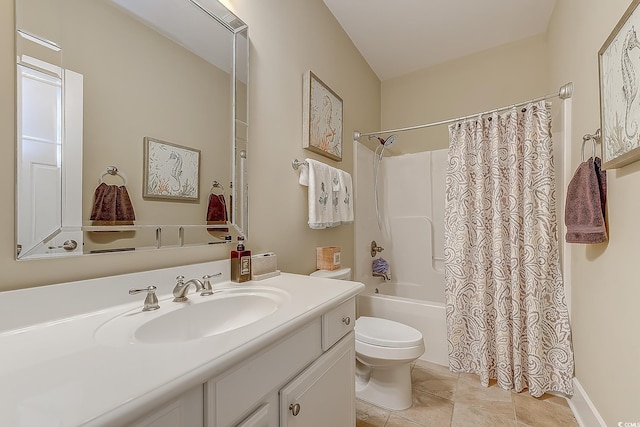 full bathroom with vanity, toilet, and shower / tub combo