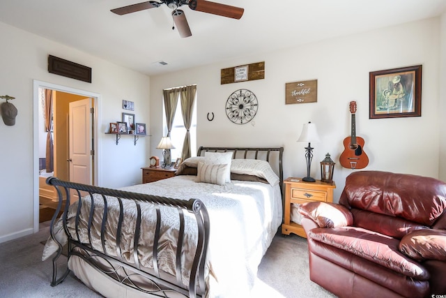 bedroom with carpet flooring and ceiling fan