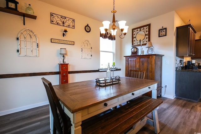 dining room featuring dark hardwood / wood-style floors and a notable chandelier