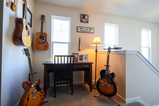 view of carpeted home office