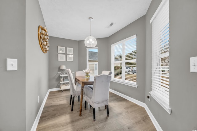 dining space with hardwood / wood-style flooring