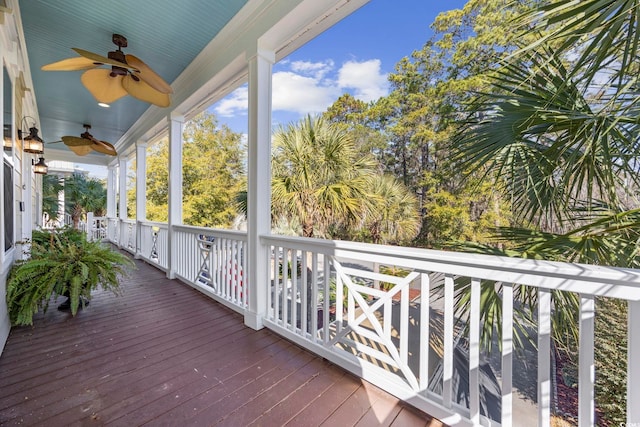 wooden deck with ceiling fan