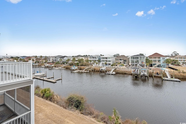 property view of water with a boat dock