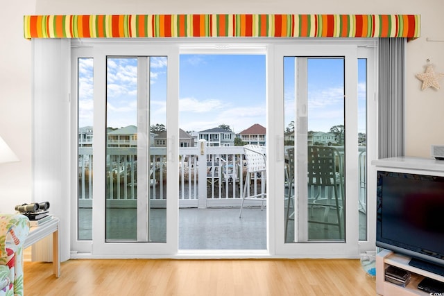 doorway with hardwood / wood-style floors