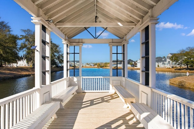 view of dock with a water view