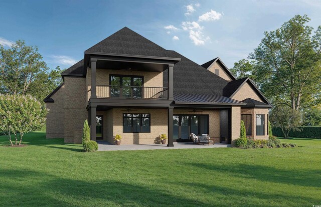 7053 Byrnes Ln, Myrtle Beach, SC 29588 - rear view of property featuring ceiling fan, a balcony, a patio, and brick siding