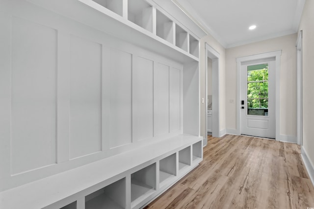 7053 Byrnes Ln, Myrtle Beach, SC 29588 - mudroom with recessed lighting, light wood-style flooring, and baseboards
