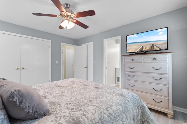 1020 Thomas Ave, North Myrtle Beach, SC 29582 - bedroom with light wood-style floors, baseboards, a ceiling fan, and a closet