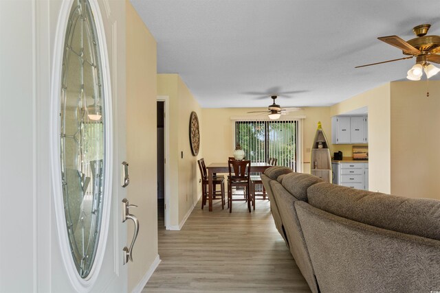 1020 Thomas Ave, North Myrtle Beach, SC 29582 - living area with a ceiling fan, light wood-style flooring, and baseboards