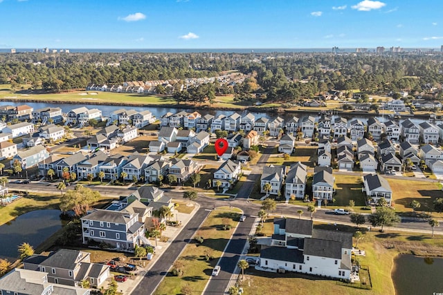 bird's eye view featuring a water view