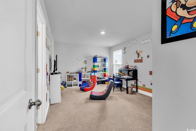 playroom with light colored carpet