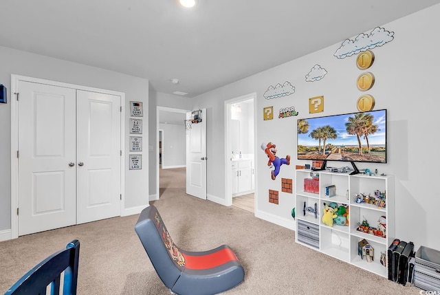 game room featuring carpet floors