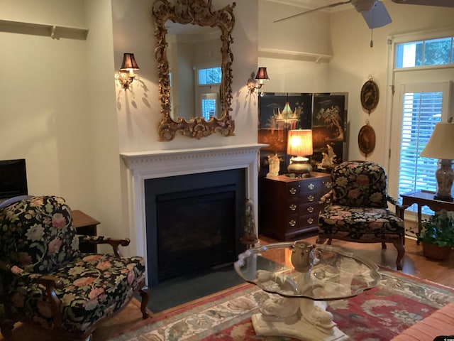 living room with ceiling fan