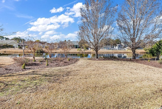 view of yard with a water view