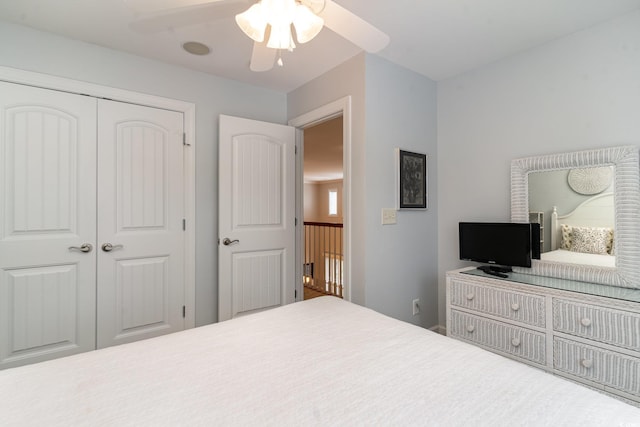 bedroom featuring a closet and ceiling fan