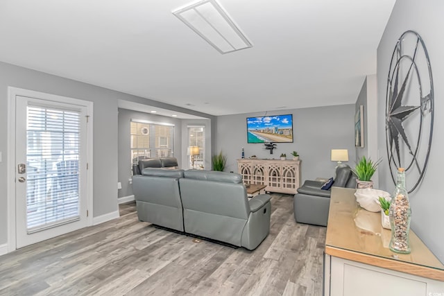 living room with light wood-type flooring