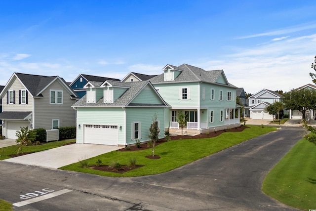 view of front facade with a garage and a front lawn