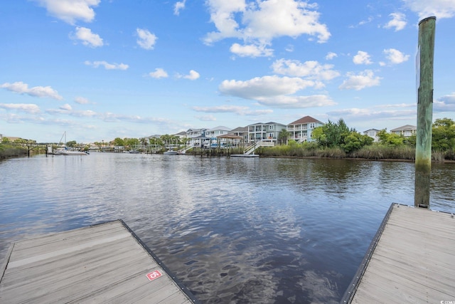 dock area with a water view