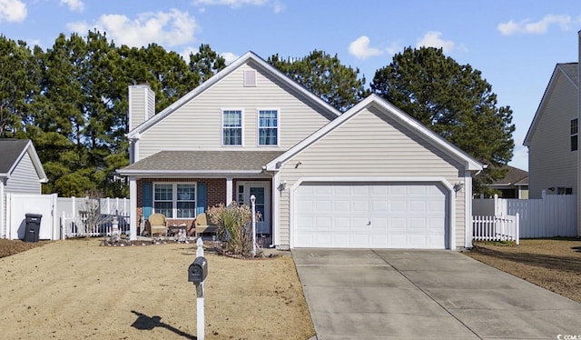 4821 Southgate Pkwy, Myrtle Beach, SC 29579 - traditional-style house featuring concrete driveway, a chimney, a garage, and brick siding