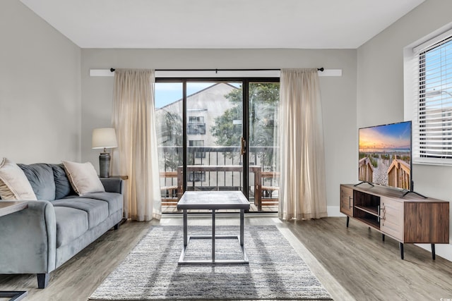 living room with light hardwood / wood-style floors