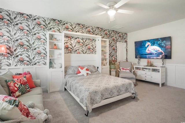 bedroom featuring carpet floors and ceiling fan