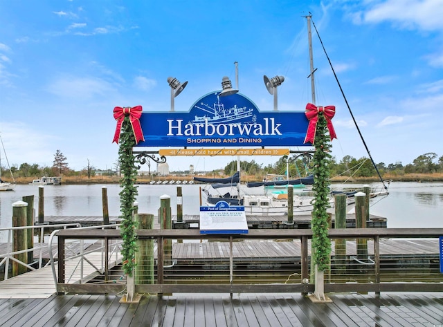 dock area with a water view