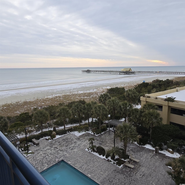 view of water feature featuring a beach view