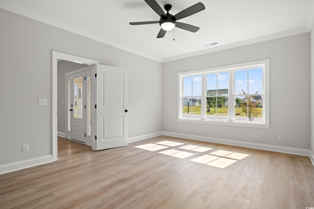 1201 Possum Trot Rd, North Myrtle Beach, SC 29582 - unfurnished bedroom with crown molding, light wood-style floors, baseboards, and ceiling fan