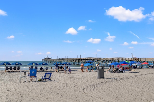 view of water feature featuring a beach view