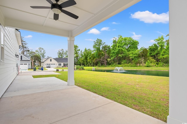1201 Possum Trot Rd, North Myrtle Beach, SC 29582 - view of patio with a water view and a ceiling fan