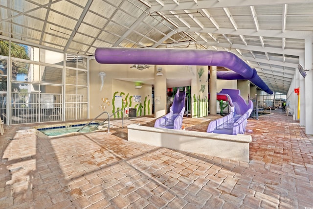 view of patio featuring an indoor hot tub