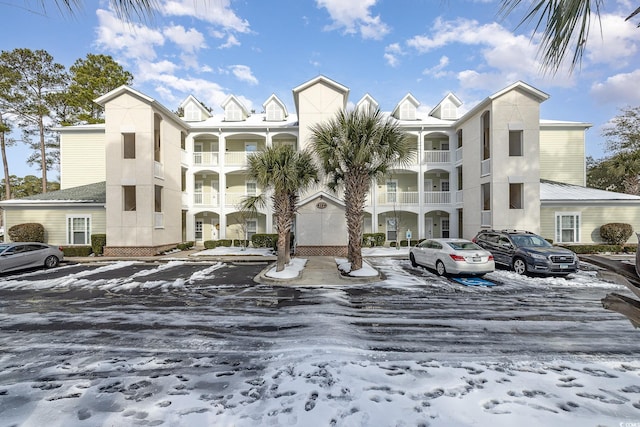 view of snow covered property