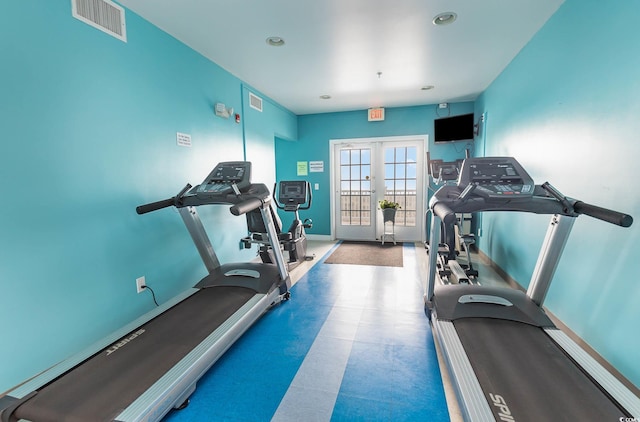 exercise room with french doors