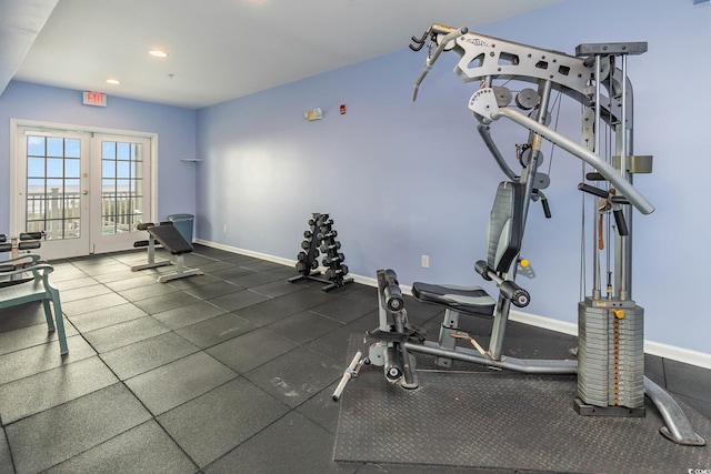 exercise room with french doors