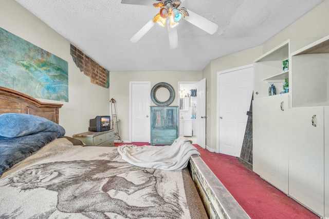 412 Chesterfield Ct, Myrtle Beach, SC 29577 - bedroom with carpet floors, ceiling fan, a textured ceiling, and connected bathroom