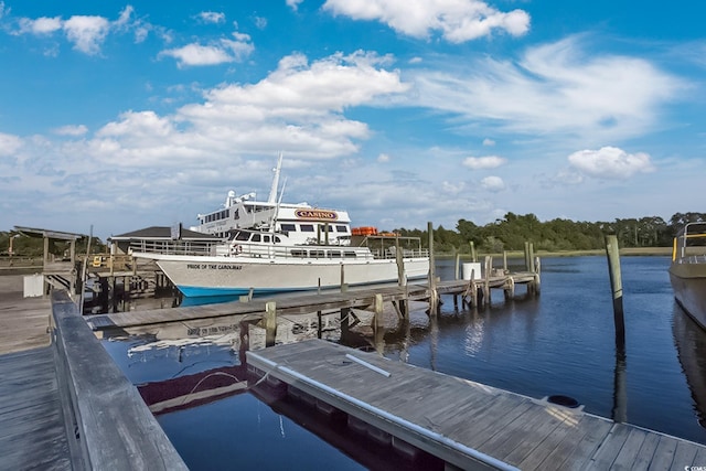 view of dock with a water view