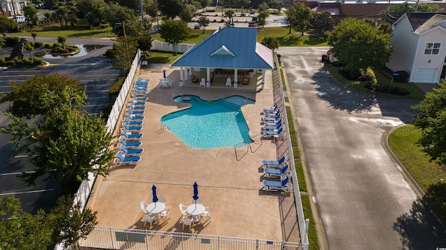 view of swimming pool featuring a gazebo and a patio area