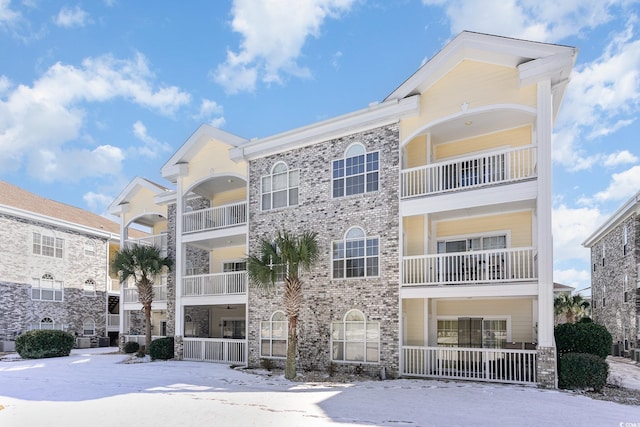 view of snow covered property