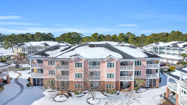 view of snow covered building