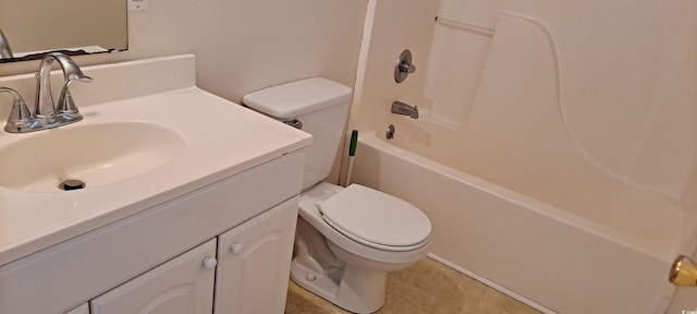 full bathroom with washtub / shower combination, vanity, and toilet