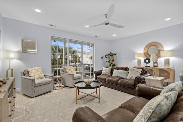 living room with ceiling fan