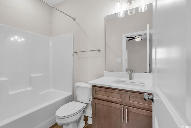 full bathroom featuring vanity, shower / bathtub combination, and toilet