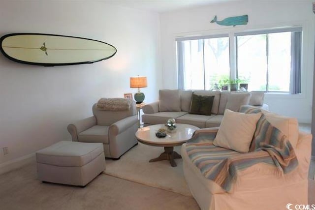 living room featuring plenty of natural light and carpet